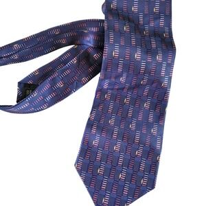 Barrington Mens Silk Tie‎ Blue Burgundy Geometric Pattern Wide Classic Necktie